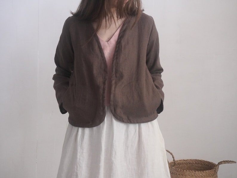 Linen short jacket. Linen women's jacket. Soft linen kimono jacket. Natural linen clothing. Sustainable clothing. Long sleeve jacket PURUS image 4