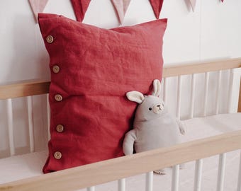 Linen pillow case with wooden buttons. Soft natural pillowcase. Linen pillow case. Softened linen pillowcase. King, Queen linen pillowcase.