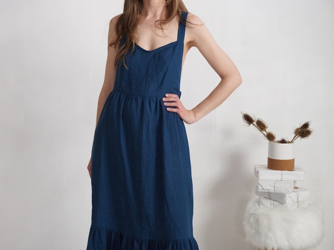 Linen Cross Back Dress. Linen Long Pinafore Dress. Linen Apron Dress. Back  Detailed Strap Dress. Beach Holiday Linen Wear. Long Dress - FLY - Etsy