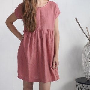 Simple mini loose linen dress. Bohemian linen short dress. Goddess empire waist dress. Boho natural short dress. Sustainable clothing - BENI