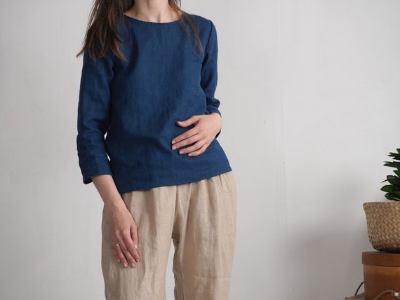 Linen long sleeved top. Linen blouse. Relaxed linen blouse. Linen top with long sleeves. Washed linen blouse. Soft linen casual top - HAIHE