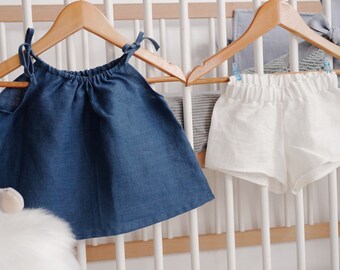 Baby linen outfit. Baby girl linen clothes. Toddler linen top and shorts. Summer baby outfit. Kids linen outfit. Baby organic clothes.