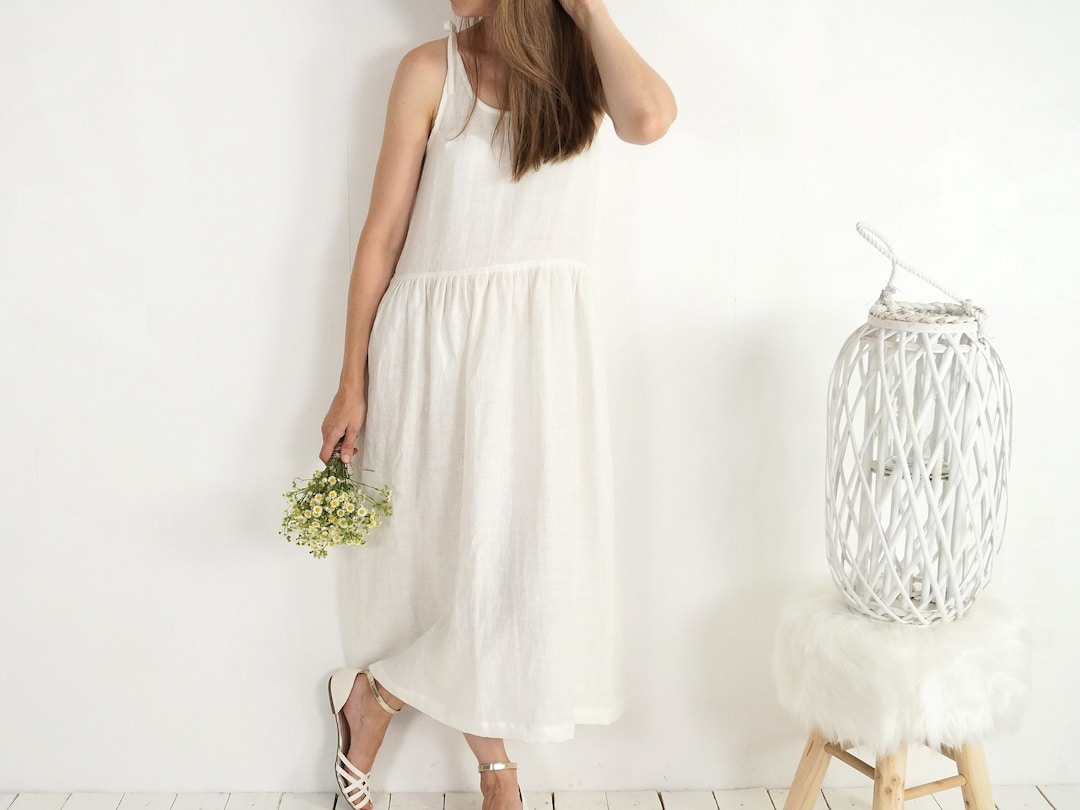 Linen Beach Wedding Dress. Natural Wedding Dress. Linen Ruffle Wedding ...