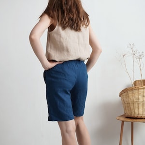 On SALE Ready to Ship, S, L size. Linen long shorts pockets. Linen mom shorts. Basic summer shorts. Women summer shorts. Long shorts-ALDAN image 3