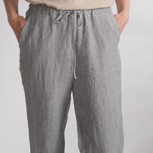 Washed linen pants with drawstrings. Linen trousers. Linen pants for women. Classic linen pants. Soft linen pants. Natural pants - VOLGA