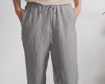 Hose aus gewaschenem Leinen mit Tunnelzug. Leinenhose. Leinenhose für Damen. Klassische Leinenhose. Hose aus weichem Leinen. Naturhose - VOLGA
