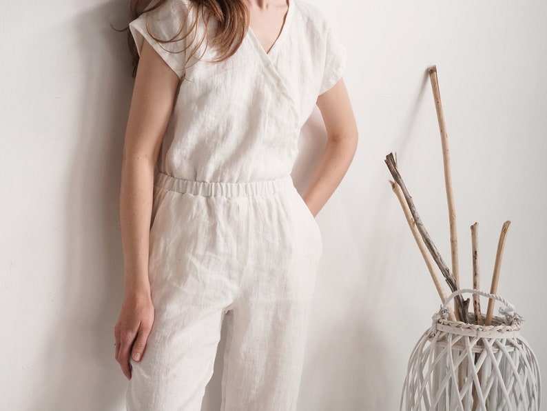 Linen wedding jumpsuit. Bridal jumpsuit. Linen white jumpsuit. Linen wedding pantsuit. Wedding linen romper. Linen wedding romper PARANA image 8