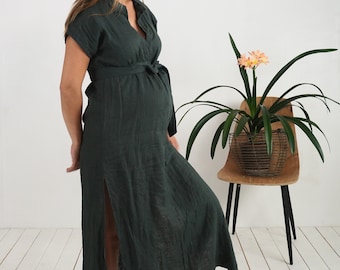 Linen maternity dress women. Linen pregnancy dress. Maternity dress. Linen vneck womens dress. Linen pernancy tunic. Linen dresses - BENUE