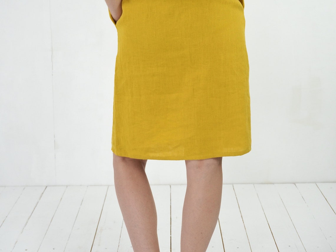Linen v-neck dress. Womans linen dress. Short sleeve dress. | Etsy