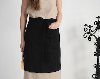 Half linen apron. Mens apron. Midi linen apron. Unisex soft linen apron. Cafe apron for staff. Handmade midi cafe apron. Cooking half apron