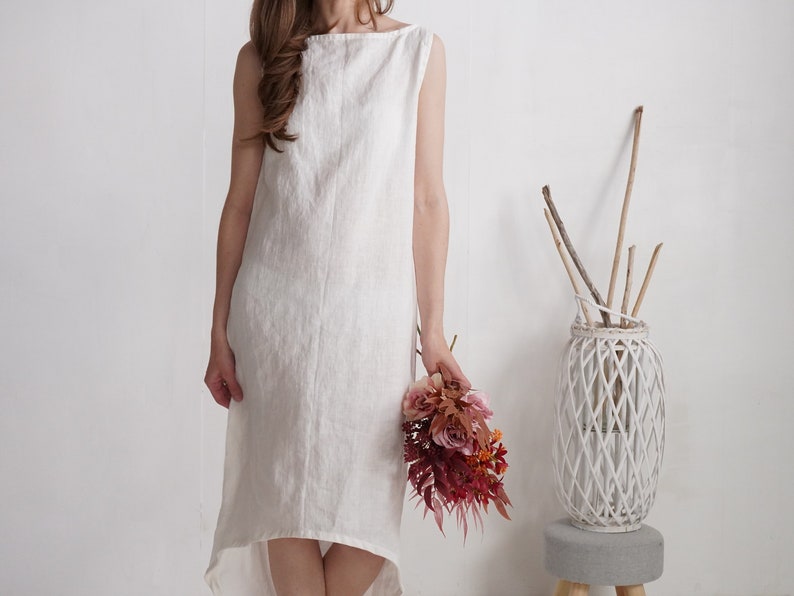 Linen wedding dress longer back. Linen long gown. Linen evening dress. Barn wedding dress. Eco linen wedding. White linen dress PEARL image 8