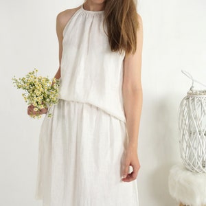 Linen white wedding outfit. Linen wedding skirt set. Linen top and skirt set for women. Sustainable linen summer outfit. Linen clothing set.