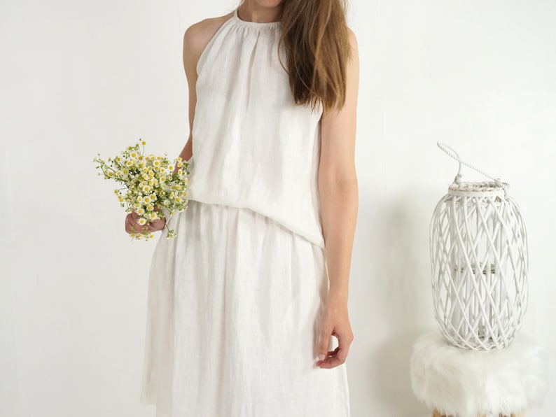 Linen white wedding outfit. Linen wedding skirt set. Linen top and skirt set for women. Sustainable linen summer outfit. Linen clothing set. image 1