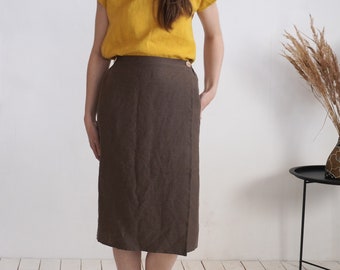 Linen midi wrap skirt. Linen wrap skirt. Sustainable linen clothing. Office skirt. Soft linen midi skirt. Linen skirts for woman - STONY