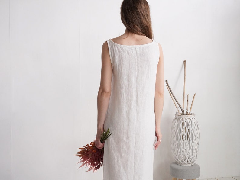 Linen wedding dress longer back. Linen long gown. Linen evening dress. Barn wedding dress. Eco linen wedding. White linen dress PEARL image 7