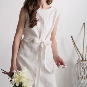 Linen sleeveless wedding dress. Linen midi bridal gown. Linen natural wedding dress. Bridesmade dress. Natural linen bridal dress - GANGES
