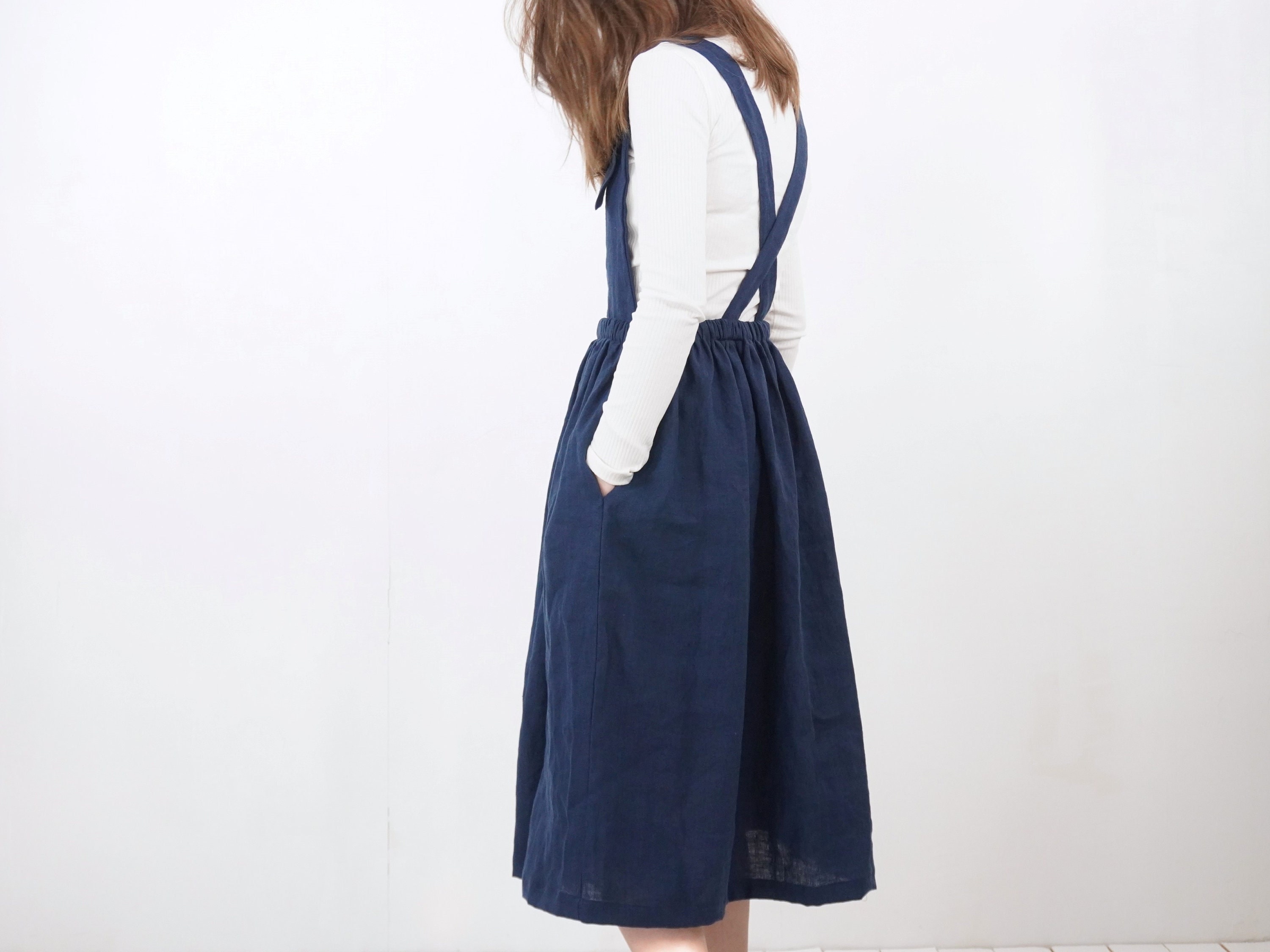Linen long pinafore dress. Linen apron 