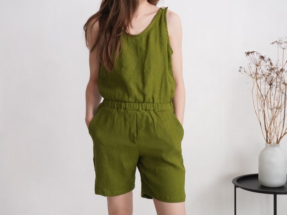Combinaison Femme En Lin Vert Taille 16 - Fait Main, Occasion Très Bon état
