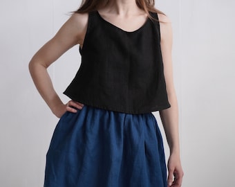 Linen swing crop top. Linen summer top. Linen cropped tank top. Linen blouse. Summer linen crop top. Linen slip top. Natural linen top - LEA
