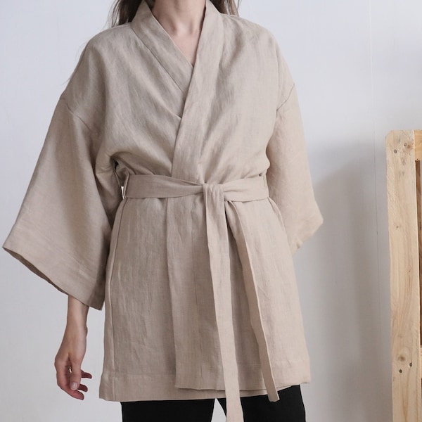 Linen wedding robe. Bridal party robes. Linen bridesmaid kimono. Bridal kimono robe. Maid of honor robe. Linen natural bridal robe - KOSI