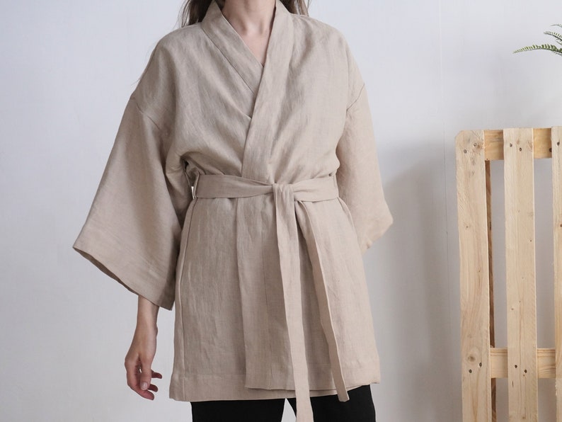 Linen wedding robe. Bridal party robes. Linen bridesmaid kimono. Bridal kimono robe. Maid of honor robe. Linen natural bridal robe KOSI image 1