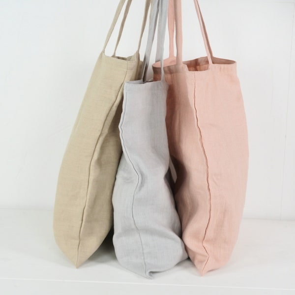 Linen tote bag. Natural linen bag. Linen shoulder bag. Natural shopping bag. Minimalist eco reusable grocery bag. Zero waste shopping bag.