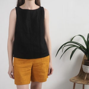 Linen fitted top. Linen sleeveless blouse. Basic linen blouse. Linen top for woman. Linen casual blouse. Summer natural linen top - KASAI