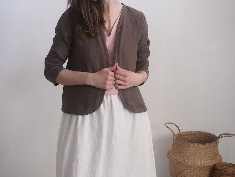 Linen short jacket. Linen women's jacket. Soft linen kimono jacket. Natural linen clothing. Sustainable clothing. Long sleeve jacket PURUS image 1