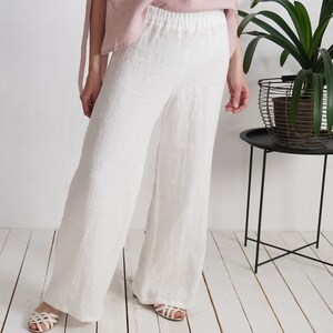 Linen wide leg pants. Women linen trousers. Loose fit linen pants. Wide linen pants. Linen casual women's trousers. Summer linen pants MAHI image 8