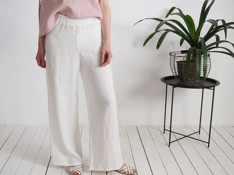 Linen wide leg pants. Women linen trousers. Loose fit linen pants. Wide linen pants. Linen casual women's trousers. Summer linen pants MAHI image 2