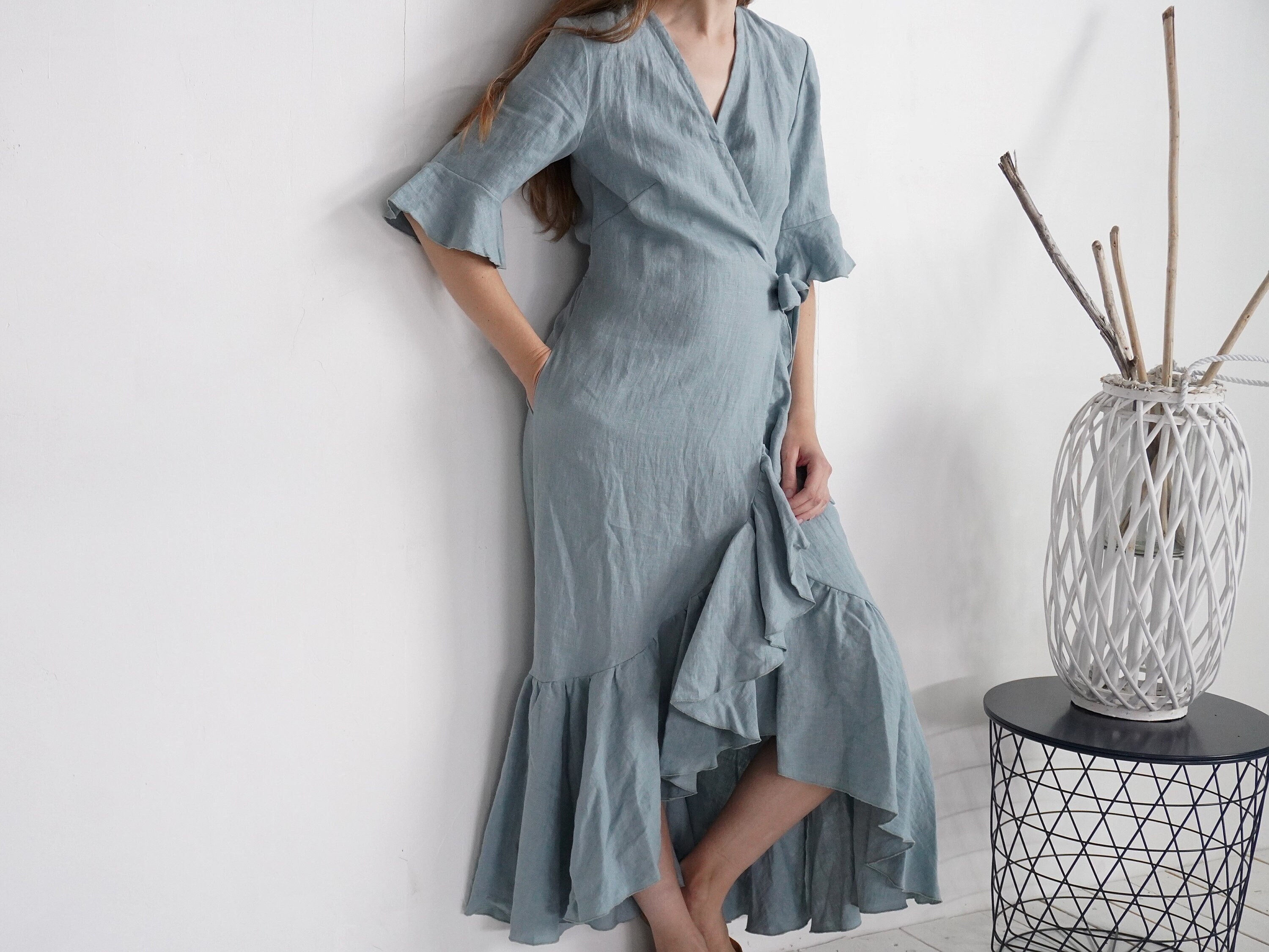 chinese dress ladies Linen Ruffle Maxi Dress – Altitude Designer Clothing Store main image 0