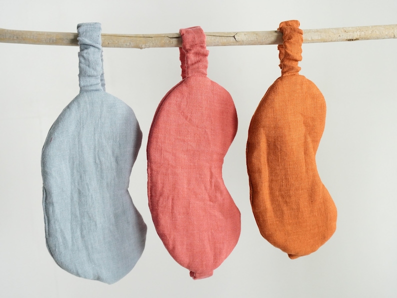 Natuurlijk slaapmasker en zakje. Linnen slaapmasker met etui. Linnen reisoogmasker. Eco-oogmasker om te slapen. Uniseks oogmasker. Jubileumcadeau afbeelding 7