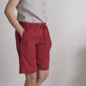 On SALE Ready to Ship, S, L size. Linen long shorts pockets. Linen mom shorts. Basic summer shorts. Women summer shorts. Long shorts-ALDAN image 8