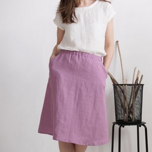 Linen midi skirt. Linen skirt. A-line skirt. Sustainable linen clothing. Office skirt. Linen knee length skirt. Pocket midi skirt COLUMBIA image 3