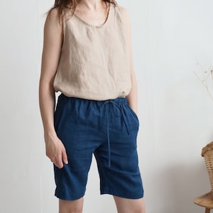On SALE Ready to Ship, S, L size. Linen long shorts pockets. Linen mom shorts. Basic summer shorts. Women summer shorts. Long shorts-ALDAN image 1