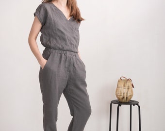 Linen jumpsuit. Linen women jumpsuit. Linen pants top. Washed linen romper. Linen overalls. Linen pants women. Spring linen jumpsuit- PARANA