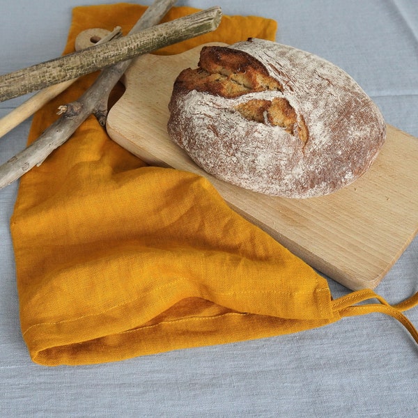 Linen bread bag set of 2, 3, 4. Washed linen bread keeper drawstring. Natural stonewashed linen reusable bag. Zero waste Linen storage bag.