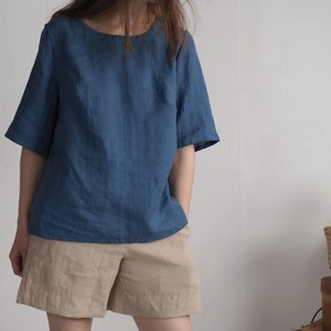 Linen blouse. Natural linen blouse. Half sleeve linen blouse. Linen blouse women. Linen Blouse. Mothers day gift. Soft linen clothing TARIM image 8