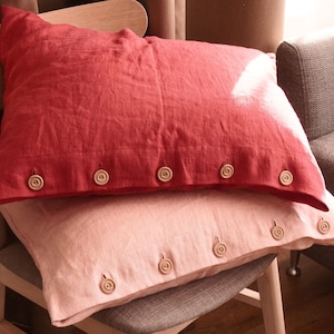 Linen pillow case with wooden buttons. Soft natural pillowcase. Linen pillow case. Softened linen pillowcase. King, Queen linen pillowcase.