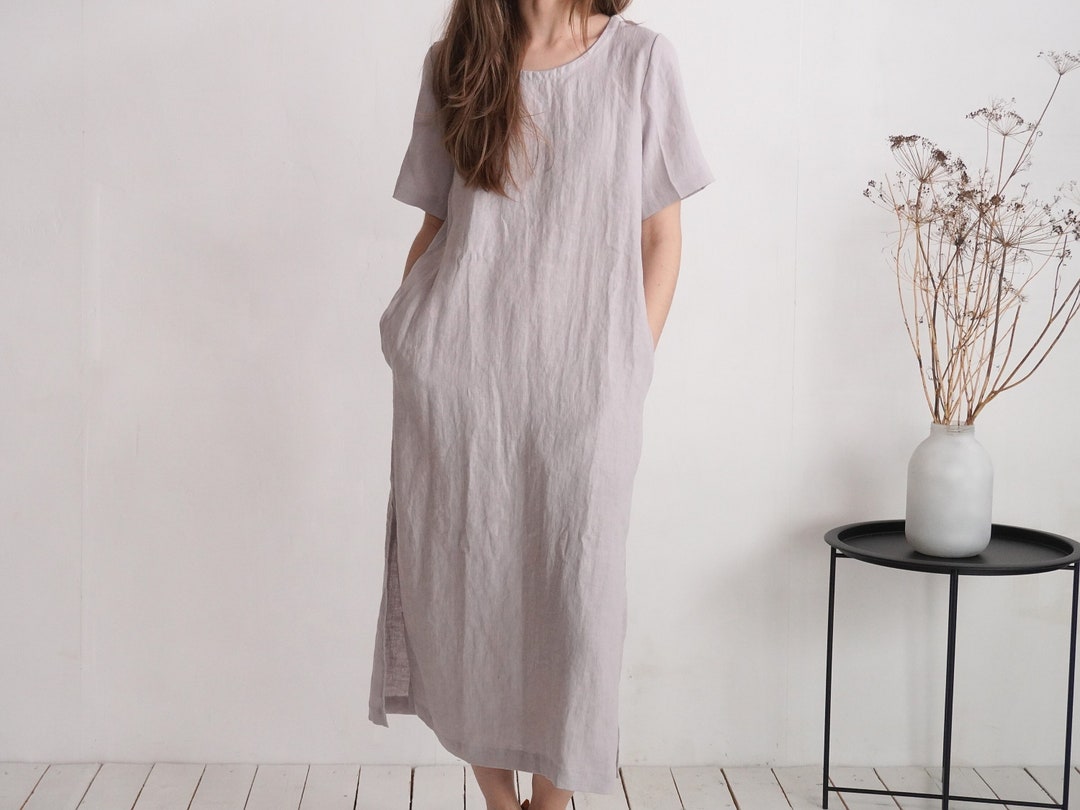 Unlined Side Split Linen Dress