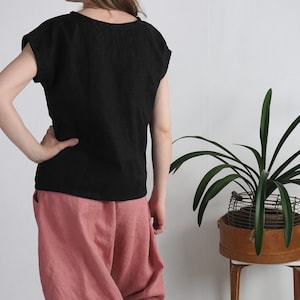 Linen simple top. Soft linen top. Washed linen blouse. Classic natural top. Simple linen top. Pure linen blouse. Organic linen top ELBE image 5