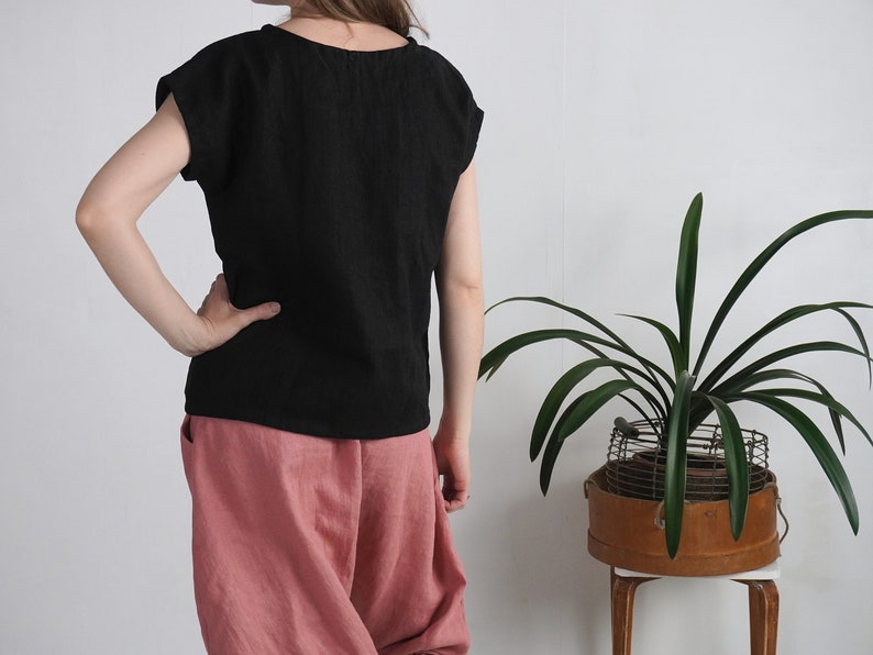 Linen simple top. Soft linen top. Washed linen blouse. Classic natural top. Simple linen top. Pure linen blouse. Organic linen top ELBE image 5