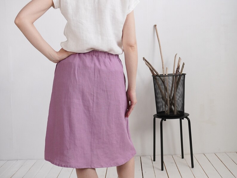 Linen midi skirt. Linen skirt. A-line skirt. Sustainable linen clothing. Office skirt. Linen knee length skirt. Pocket midi skirt COLUMBIA image 7