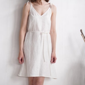 Linen summer dress with adjustable straps. Linen summer dress with belt. Linen sundress with ties. Linen beach dress with ties straps - OHIO