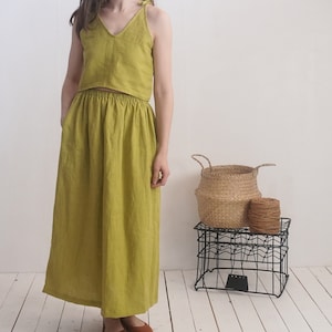 Linen long skirt and top. Linen two piece set. . Linen long skirt with pockets and crop top. Casual linen set for women.