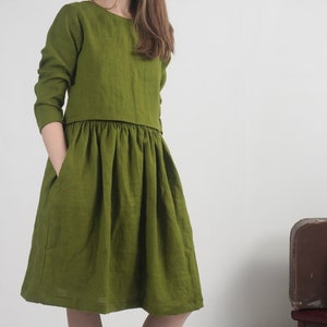 Linen long sleeve top and skirt. Linen two piece set. Linen summer outfit. Linen midi skirt wit pockets and crop top. Casual linen set.
