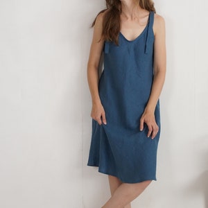 Wide strap linen dress. Midi linen sundress. Open back wedding guest dress. Linen v-neck summer dress. Natural sleeveless linen dress TIETE image 8