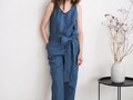 Linen jumpsuit with belt. Sleeveless linen jumpsuit. Linen romper with pockets. Linen romper with bow. Linen overall. Linen clothes-TUNGUSKA product logo