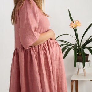 Maxi sukienka ciążowa. Sukienka ciążowa 100% lniana. Sukienka z podwyższonym stanem bogini. Sukienka ciążowa boho z lnu. Sukienka ciążowa z lnu - COLORADO