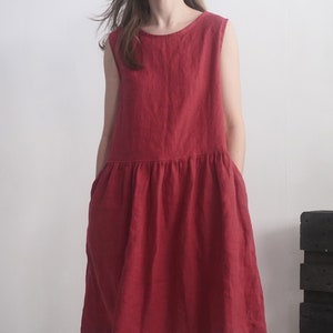 Linen smock sleeveless dress. Washed linen dess. Sustainable linen clothing. Flowy linen dress. Women midi dress. Petite smock dress - JUBBA